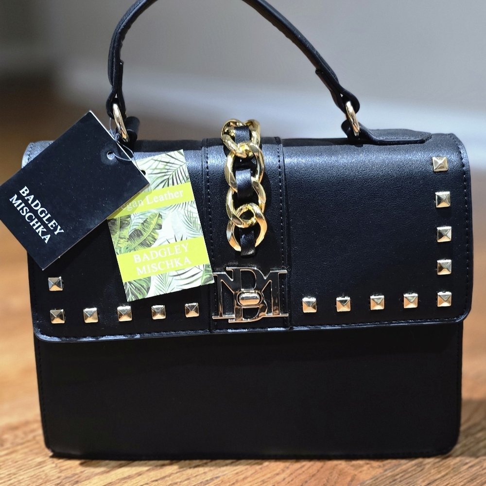 BADGLEY MISCHKA Black Leather Crossbody Bag With Removable Strap